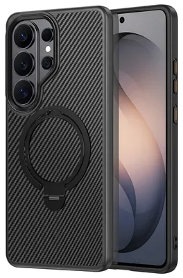 Zdjęcie produktu dla Etui Avizar do telefonu Galaxy S26 Ultra, wzór karbonowy, z obrotowym magnetycznym pierścieniem, kolor czarny