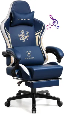 Produktbild von GTPLAYER Gaming Stuhl Gamer Stuhl mit Bluetooth-Lautsprechern und Fußstütze, Dragon Series Bürostuhl, Ergonomischer Gaming-Stuhl, Drehsessel, Computerstuhl blau
