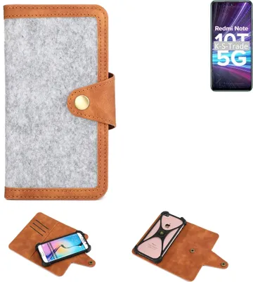 Produktbild von K-S-Trade Handyhülle kompatibel mit Xiaomi Redmi Note 10T 5G Schutzhülle Filz-Hülle Kunst-Leder hellgrau braun (1x)