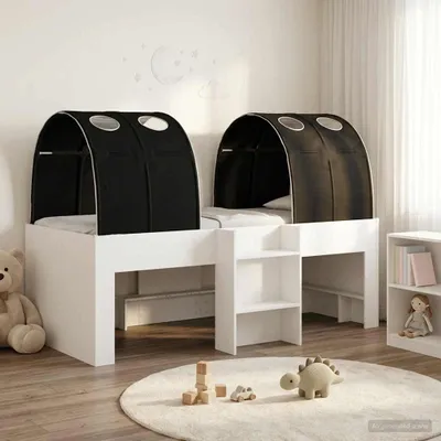 Produktbild von Möbel Bett mit Tunnel 4 pcs Weiß und Schwarz HolzwerkstoffGartensofas - Gartensofas c4991
