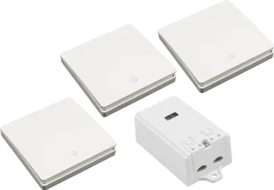 Produktbild von Funk-Schalter Set McPower "Kinetic", Empfänger + 3x Wandtaster, max. 2.300 Watt