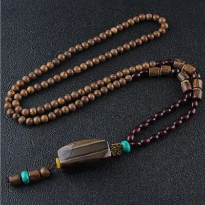 Immagine prodotto di Collana Alois in Legno con Ciondolo Colorato - Stile Etnico e Bohémien KP34074