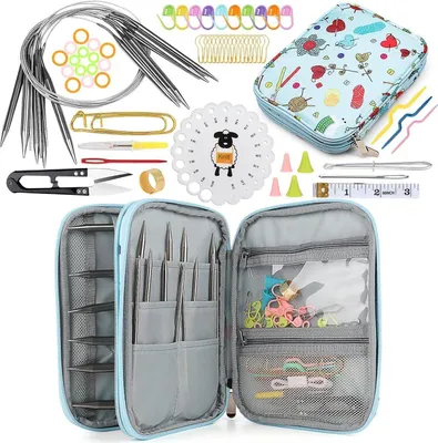 Produktbild von Rundstricknadel Set 9 Stk 80 cm Edelstahl Tasche Strickzubehör Anfänger & Erwachsene