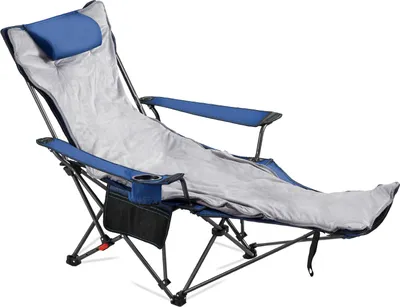 Produktbild von VEVOR Campingstuhl faltbar, Liegestuhl mit 4 verstellbaren Positionen, Relaxsessel Liege mit Getränkehalter, Strandstuhl mit Kopfstütze & Fußstütze, trägt 100 kg, für Outdoor Camping, blau