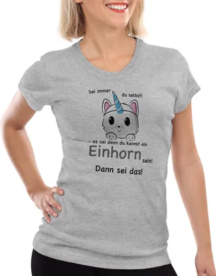 Produktbild von style3 Sei immer du selbst! Einhorn Damen T-Shirt Unicorn, Farbe:Grau meliert, Größe:L