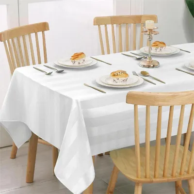Immagine prodotto di Tovaglia rettangolare, bianca, a righe, 130x260 cm, idrorepellente, in poliestere