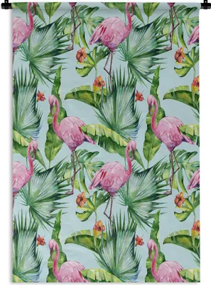 Produktbild von MuchoWow® Wandteppich Wandbehang Blatt - Flamingo - Tropisch 60x90 cm Tapisserie Dekoration Wandtuch - Foto-Teppich - Abwaschbar