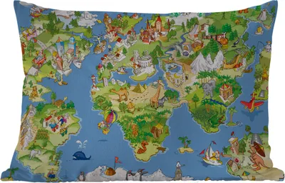 Produktbild von MuchoWow® Outdoor Kissen - Weltkarte - Kinder - Natur - Tiere - Blau - Grün - 60x40 cm - Wetterfest - Lounge Kissen - Zierkissen - Kissen für Innenräume