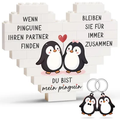 Immagine prodotto di Set regalo con ciondolo a forma di cuore e portachiavi a forma di pinguino, ideale per coppie