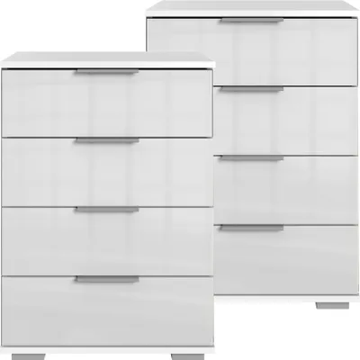 Produktbild von Schlafzimmer Nachttisch 2er Set, auch für Boxspringbett geeignet, in weiß mit weißem Glas ELSTRA-43, B/H/T ca. 52/74/38 cm