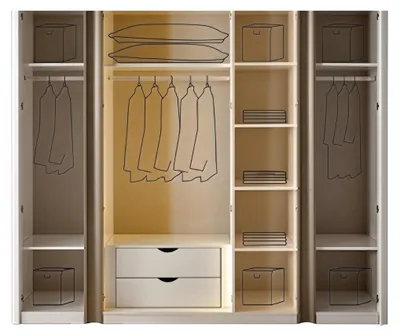 Immagine prodotto di Armadio moderno beige, design per camera da letto, con 5 ante