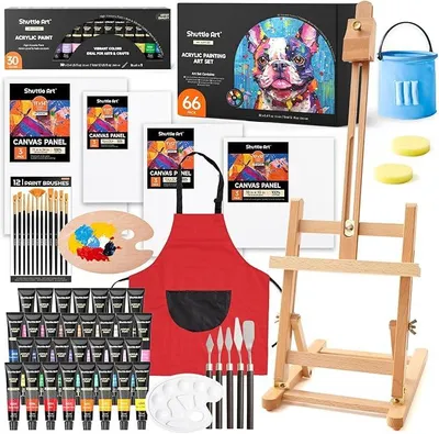 Imagen del producto de Conjunto de 66 pinturas acrílicas, kit de pintura que incluye un caballete de mesa y un lienzo