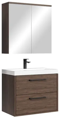 Produktbild von Badplaats Badezimmermöbel Set Florence 01 60 cm – Walnuss – Hängender Waschtisch mit Spiegelschrank