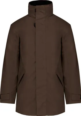 A studio shot of a brown parka jacket.
