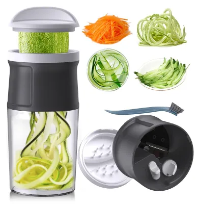 Produktbild von Spiralschneider Gemüse mit Behälter - 4 in 1 Gemüseschneider für Gemüsespaghetti, Zucchini, Möhren, Zwiebeln, Karotten, Kartoffeln