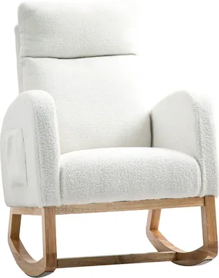 Produktbild von Schaukelstuhl, Schwingsessel, Armlehnsessel, Stillsessel mit Samtoptik, Schaukelsessel bis 120 kg belastbar, für Schlafzimmer, Wohnzimmer, Cremeweiß