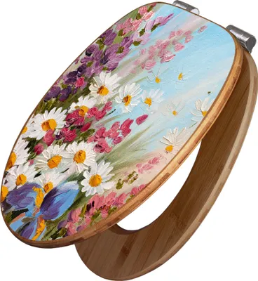 Produktbild von banjado Design WC Sitz Bambus Absenkautomatik -Sommerstrauss - Toilettendeckel mit Absenkautomatik Holz/hochwertiger Bambus Klodeckel/WC-Sitz für alle gängigen Toiletten [TDB2 12350]