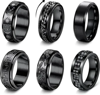 Produktbild von Spinner-Ringe aus Edelstahl, 6 Stück, schwarz, für Stressabbau