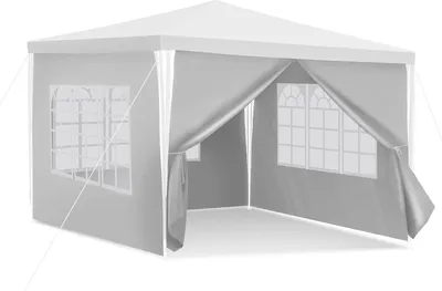 Image de Tente de réception Izrielar pour fêtes et réceptions dans le jardin, résistante à la pluie et au vent, avec parois latérales 3 x 3 m, blanche