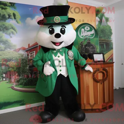 Produktbild von Maskottchen REDBROKOLY eines waldgrünen Zirkusdirektors mit Hemd und Manschettenknöpfen