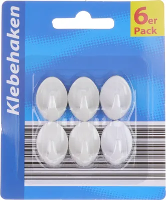Obrázok produktu pre sada 6 oválnych samolepiacich háčikov, rozmery každého: 2,5 x 1,8 cm, na blistri