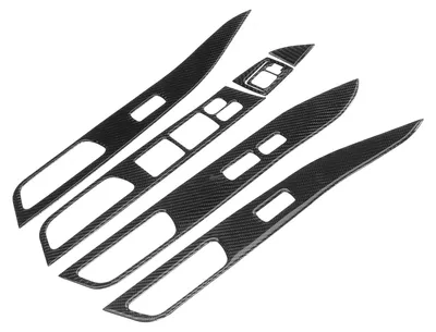 Image de Lot de 7 caches décoratifs en fibre de carbone pour boutons de vitres et panneaux de levage, adaptés à la Mitsubishi Lancer 2008-2016 (conduite à gauche)