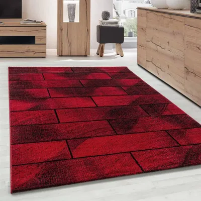 Produktbild von Moderner Design-Teppich, Steinwand-Optik, Kurzflor, Schwarz und Rot 120 x 170 cm