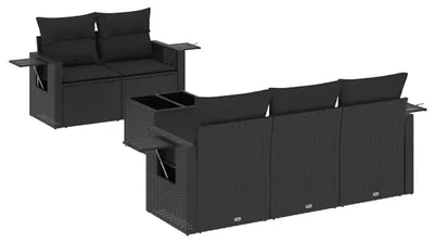 Produktbild von vidaXL 6-tlg. Garten-Sofagarnitur mit Kissen Schwarz Poly Rattan