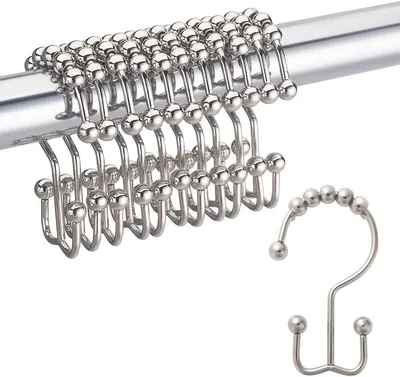 Produktbild von Rostfreier Duschvorhanghaken, Metall, Doppelgleitrolle, für Bad, Duschvorhangstange, 12er-Set, nickel