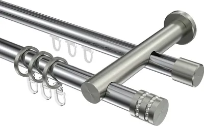 Produktbild von Interdeco Rundrohr-Innenlaufstange / Gardinenstange (Kombination) Chrom / Edelstahl-Optik, Typ Platon Estana (Glitzerkappe), 20 mm Ø 2-läufig, 360 cm