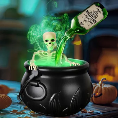 Produktbild von Gruselig Halloween Kessel Deko Outdoor Hexenkessel mit Nebelmaschine Licht Halloween Witches Cauldron Party Dekoration mit Magischen Schwimmenden