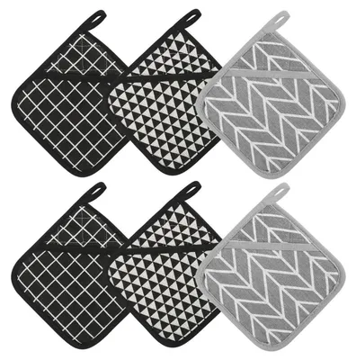 Produktbild von Topflappen Set 6 Stück Hitzebeständig Baumwolle 17x17cm Schwarz/Grau