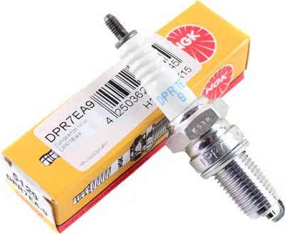 A spark plug and its packaging are shown against a white background.