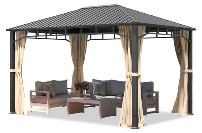 Produktbild von Gartenpavillon 3x4 m Stahldach Hardtop, 4 Seitenteile in Champagner, Pfosten 9x9 cm