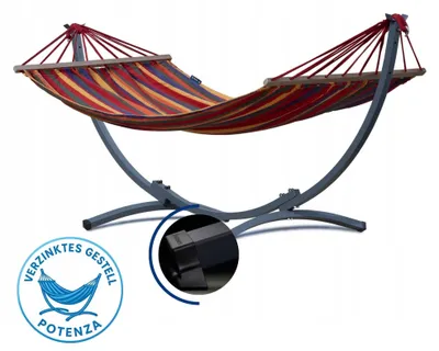 Produktbild von Potenza Hängematte mit Verzinkter Gestell I Stabiler Rahmen 200kg - 250cm Balkon I Stabhängematte 200x120cm I Indoor Outdoor Garten Pool Terrasse Stahl