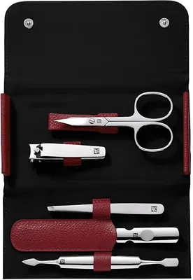 Productafbeelding van Manicureset (5-delig, pedicureset in reisformaat, met nagelknipper, etui van echt leer), gepolijst roestvrij staal