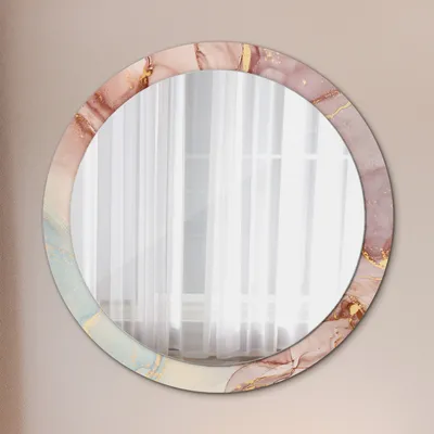 Produktbild von Ø90cm Spiegel - Glasrahmen mit Aufdruck - Wandspiegel Schlafzimmer - Abstrakt flüssig