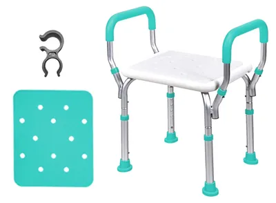 Imagen del producto de Taburete de ducha ajustable con reposabrazos, antideslizante, con capacidad de hasta 150 kg, para usar en la bañera y la ducha