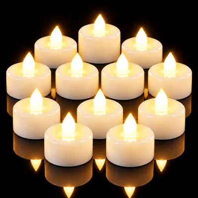 12 LED-Teelichter ohne Flamme, Warmweiß, 3,6 cm, batteriebetrieben