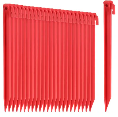 Produktbild von com-four® 24x Zelt-Heringe aus Kunststoff - Bodenanker für Camping, Garten, Strand - Erdnägel mit Heringzieher-Loch - rote Erdanker - 30 cm
