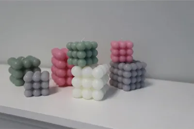 Produktbild von 12× Bubble-Kerze Größe 3, 8×8×7,5 cm, dekorative Blockkerze, stylisches Würfeldesign, Wohnzimmer- & Tischdeko, modern, langlebig