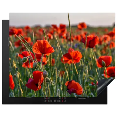 Obrázok produktu pre KitchenYeah® Kryt na varnú dosku mak - červený - zelený - kvety, 65x52cm, kuchynská dekorácia, keramický kryt na varnú dosku, krycia doska na varnú dosku