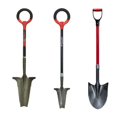Produktbild von Root Slayer Set Wurzelspaten + Beetspaten + Gartenschaufel mit Stiel, ergonomisch & robust, Spaten & Schaufel mit Schneidspitze & Wurzelsäge, rot