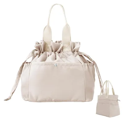 Immagine prodotto di Borsa termica beige con coulisse, borsa per il pranzo isolata da donna, impermeabile, portatile