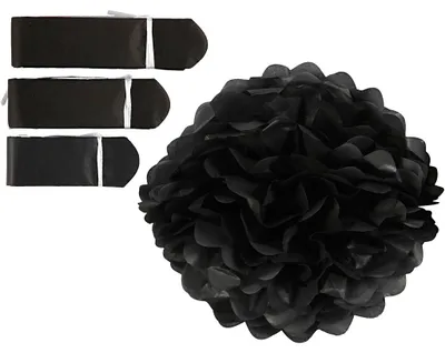 Produktbild von Seidenpapier-Pompons, D 20+24+30 cm, 16 g, Schwarz, 3 Stk/ 1 Pck [HOB-590002]