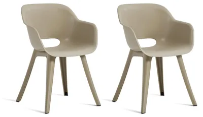 Produktbild von Keter Akola Gartenstuhl 2er Set Taupe, wetterbeständig, ergonomisch, leicht, 56,5x55x80cm