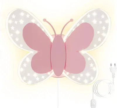 Produktbild von LED-Wandleuchte fš¹r M?dchenzimmer mit Stecker, moderne Schmetterlings-Wandleuchte mit Schalter, Tier-Wandleuchten fš¹r Wohnzimmer, Kinderzimmer, Flur, Treppenhaus