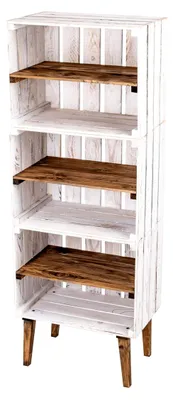 Produktbild von Vintage Holzregal im Shabby-Chic-Stil, 141 x 50 x 31 cm, Weißes Nadelholz mit dunklen Einlegeböden, 3 Fächer, montiert