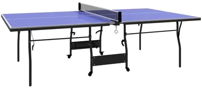 Produktbild von Moonbite Klappbare Tischtennisplatte 274 × 152,5 cm, 4 Rollen, 12 mm MDF-Platte, pulverbeschichteter Stahlrahmen, Netz, 2 Schläger, 3 Bälle, Holz, Blau