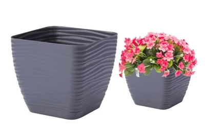 Produktbild von Blumentopf mit Untersetzer Anthrazit 18,7x17,3cm eckig Kunststoff